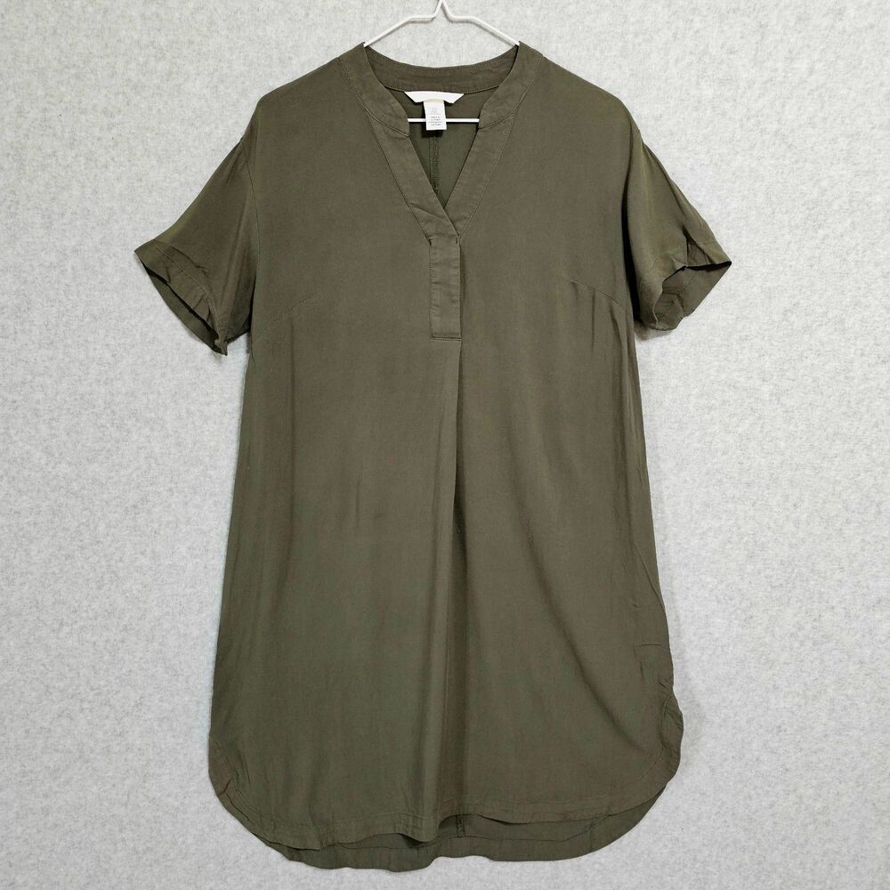 H&M TShirt Dress Size XSmall Casual V Neck Short Sleeve Army Green